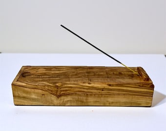 Incense stick holder with a box made of olive wood. Holder for incense sticks with case.