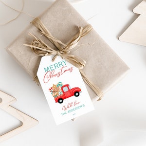 Editable Christmas gift tag Merry Christmas gift tag present&#39;s gift tag personalised Christmas gift tag red xmas truck gift tag printable