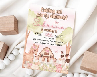 Editable Farm Animals Invitation Calling All Farm Animals Birthday Invitation Girls Birthday Invite Horse Invitation Barnday Invite