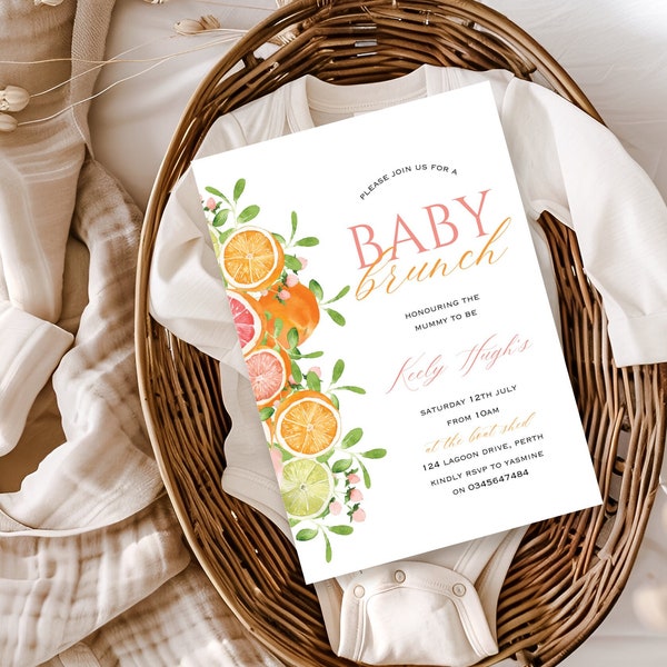 Citrus fruit baby brunch invitation, Citrus baby shower invitation, Oranges invite, lemon and lime invite, Grapefruit invite, Baby sprinkle