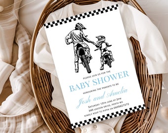 Motorbike baby shower invitation, Dirt bike baby shower party, Daddy and me racing invite, Father and son Motorcross invite, Baby boy invite