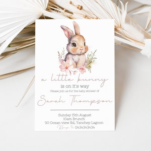 Editable A Little Bunny Is On Her Way Invitation Bunny Baby Shower Invitation Pink Flower Baby Shower Invitation Sakura Blossom Invite