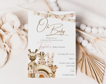 Editable Boho baby shower invitation Oh baby invitation neutral baby shower invitation Hello Baby Invite Boho Toys Invitation