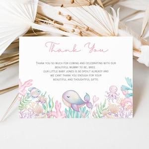Onder de zee bedankkaart, babyshower bedankkaart, oceaanfeest printables, onder de zeefeestsjabloon, oceaandierenfeest