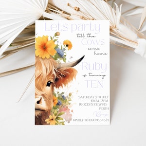 Editable Highland Cow Birthday Invitation Holy Cow Invitation Girls Birthday Invitation 10th Birthday Invitation Cow Invitation
