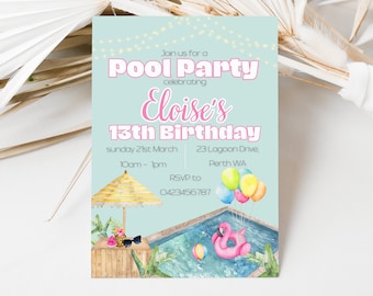 Editable Pool Party Birthday Invitation Splash Splash Invitation Girls Birthday Invitation Summer Party Birthday Invitation Fun In The Sun