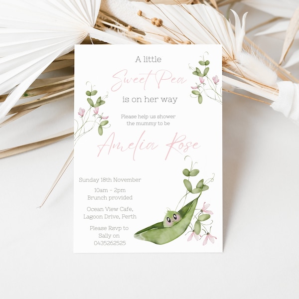 Editable A little sweet pea is on her way invitation peas in a pod baby shower invitation sweet pea baby shower invite minimalist baby 006
