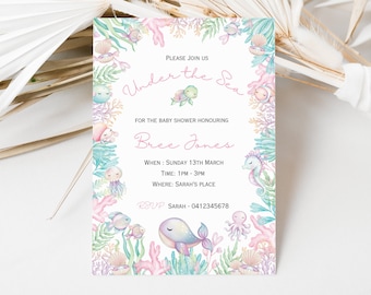 Editable Under The Sea Baby Shower Invitation Under The Sea Mummy To Be Invitation Baby Shower Invitation Ocean Theme Invitation Sea Animals