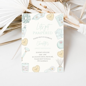 Editable Lets get pampered birthday party invitation, spa party, slumper party, makeup party, teenage girl party printables, sweet sixteenth