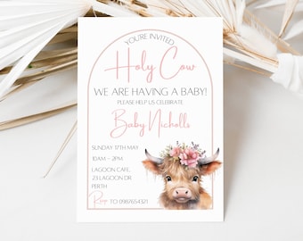 Editable Highland Cow Baby Shower Invitation Holy Cow Invitation Baby Shower Invitation Highland Cow Invitation Cow Invitation oh baby
