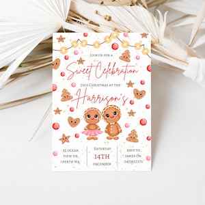 Editable Christmas party invite Sweet Celebration Christmas gathering invite gingerbread party invitation Christmas eve party invite