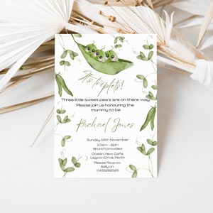 Editable Triplets baby invite Oh babies invite sweet pea baby shower invite three peas in a pod baby shower invite triplets gender reveal