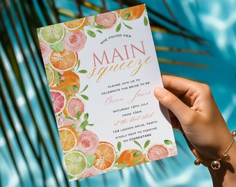 Citrus fruit bridal shower invitation, Citrus hen's party invite, Oranges lemon lime invite, Grapefruit invite, She found her main squeeze