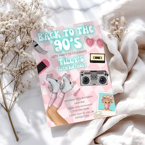 80&#39;s & 90&#39;s Birthday Invitation,  Back to the 80&#39;s party invite, Back to the 90&#39;s, Retro 80&#39;s party printable, roller skate groovy 18th
