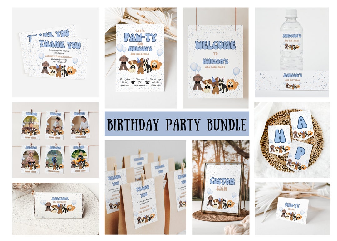 Editable Lets Pawty Invitation Party Bundle Puppy Dog Party Printable ...