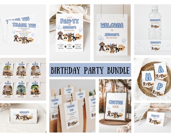 Editable Lets Pawty Invitation party bundle puppy dog party printable boy birthday party bundle toddler boy birthday invite dog party bundle