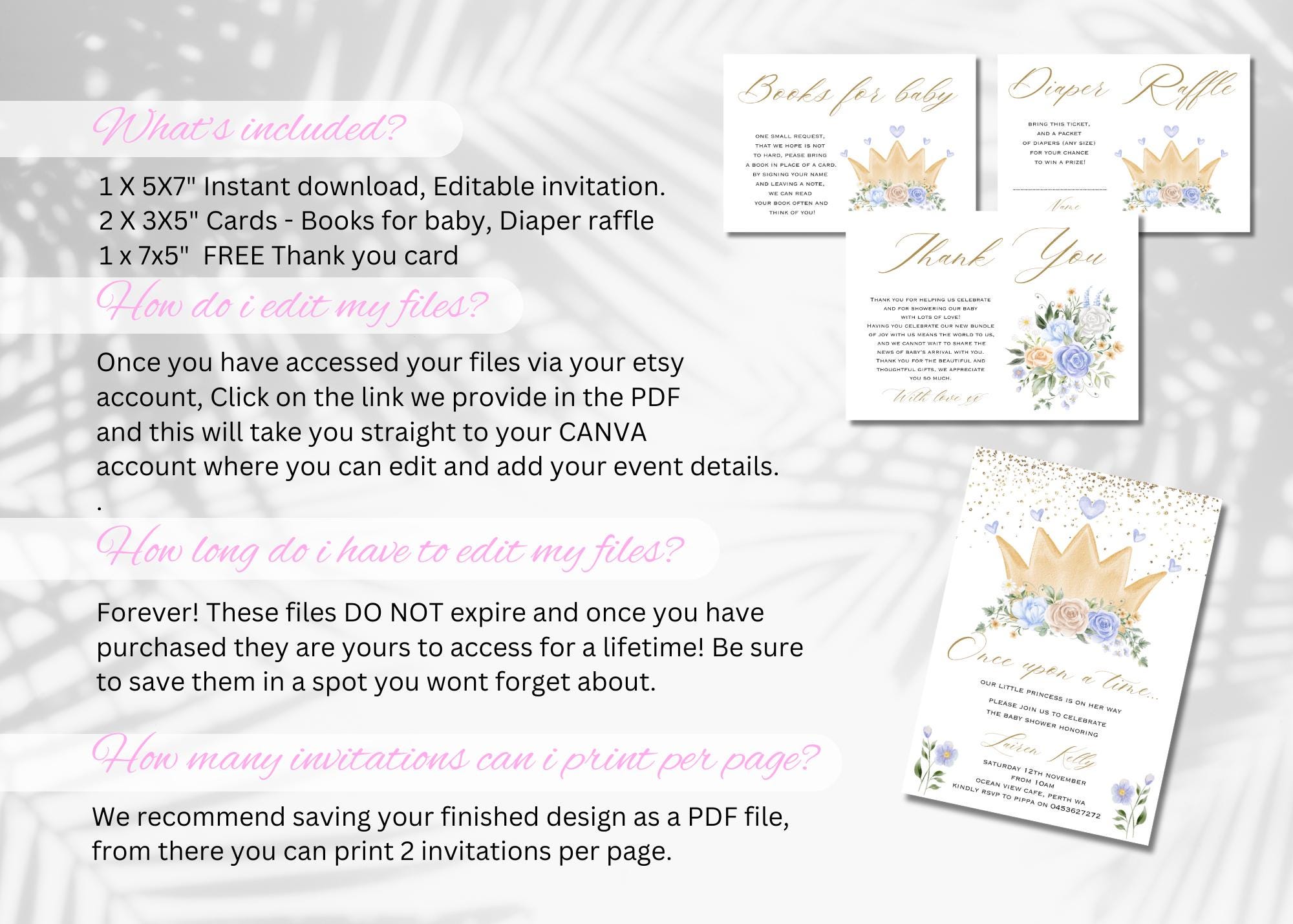 Set 20 Inviti Principessa Con Buste - Per Feste Compleanno, Baby Shower E Matrimoni - Foto 7