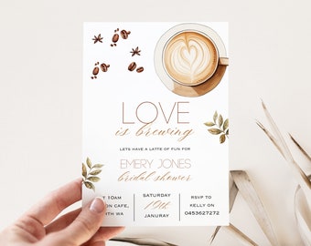 Editable love is brewing bridal shower invitation, coffee invite, coffee addict, minimalist bridal invite, coffee lovers hens party invite
