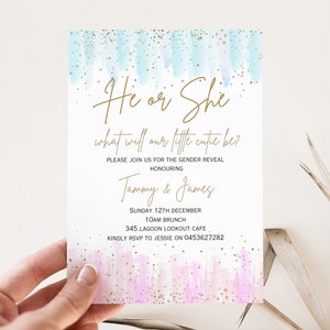 Editable He or she baby gender reveal party invitation, he or she what will baby be invite, pink or blue baby shower, baby shower printables