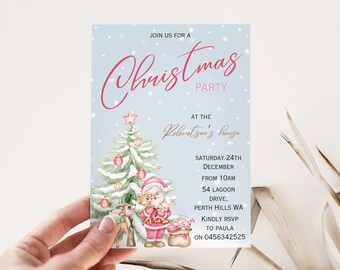 Editable Christmas party invite Christmas dinner party Santa invite Christmas invitation reindeer xmas celebration invite printable invite