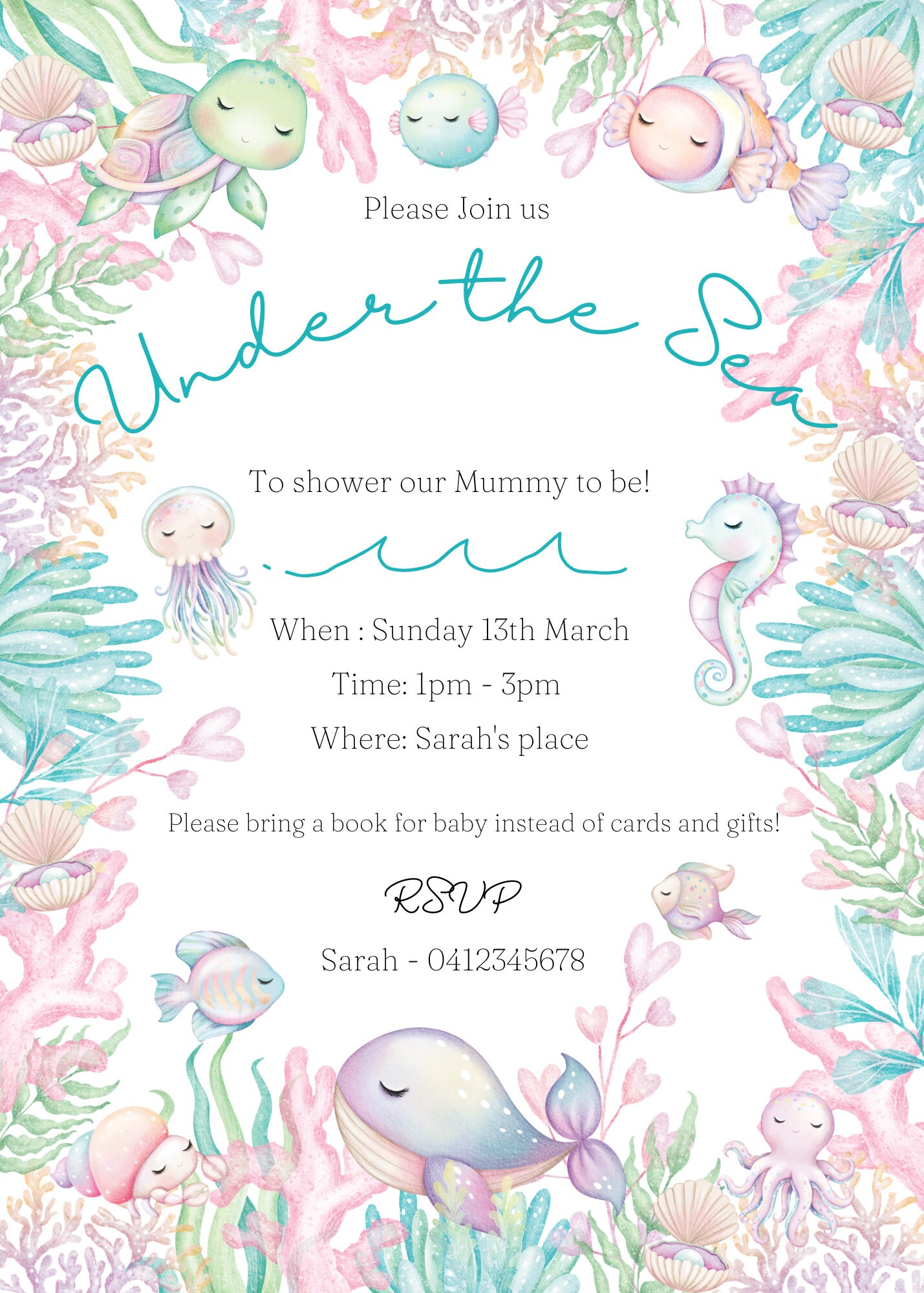 Editable Under the Sea Baby Shower Invitation Under the Sea Etsy UK