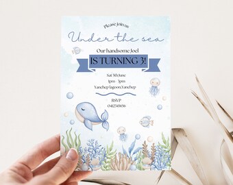 Editable Under The Sea Birthday Invitation Girls Birthday Invitation Sea Animal Invitation  Ocean Theme Invitation Oneder the sea invitation
