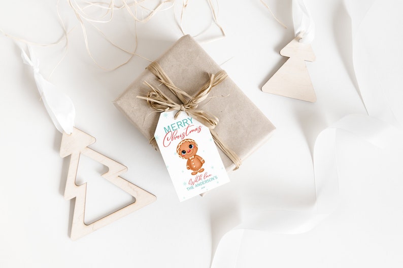 Editable Christmas gift tag Merry Christmas gift tag present's gift tag personalised Christmas gift tag gingerbread man gift tag printable image 1