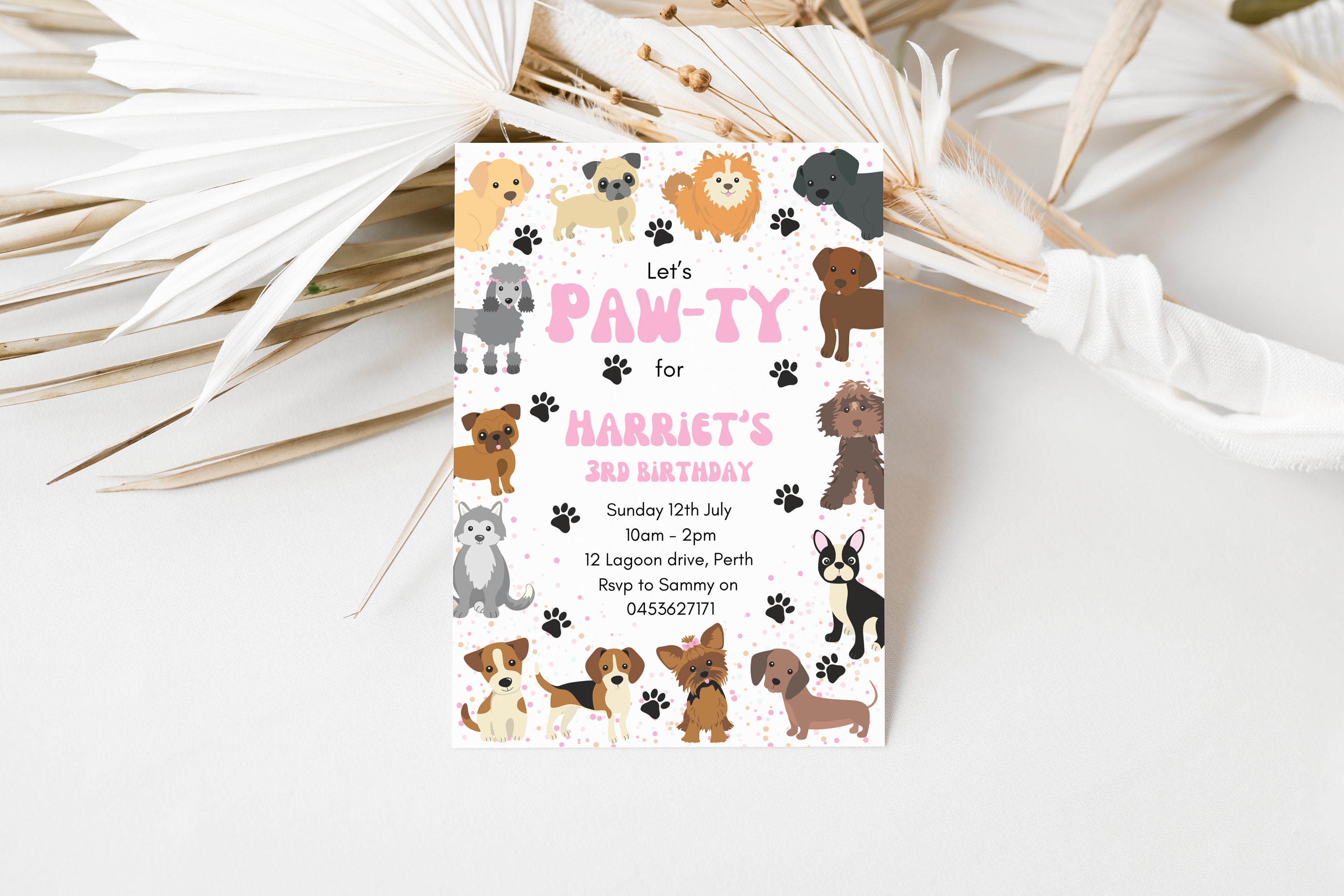 Editable Lets Pawty Birthday Invitation Girls Puppy Dog Invite Calling ...