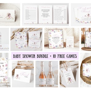 Editable Garden Fairy Baby Shower Bundle A Little Fairy is on her way bundle Wildflowers and fairy&#39;s baby shower bundle printable