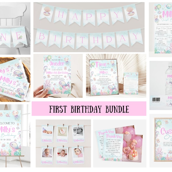 Editable Under The Sea Party Bundle Oneder The Sea Birthday Party Girls Birthday Bundle Girls Under The Sea Birthday Bundle 007