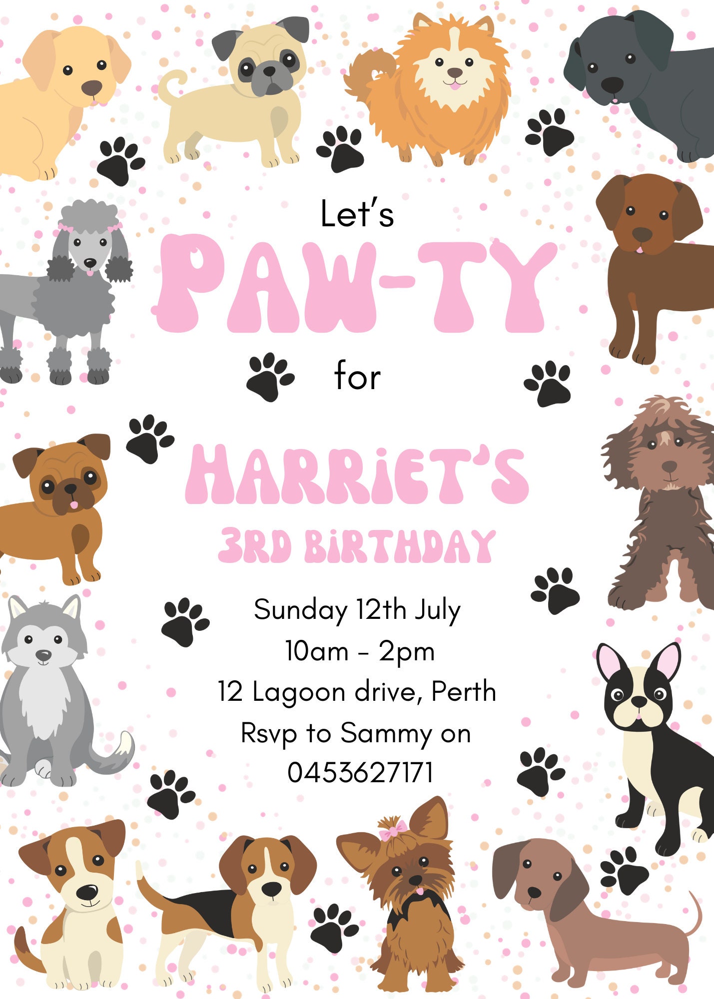 Editable Lets Pawty Birthday Invitation Girls Puppy Dog Invite Calling ...