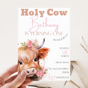 Editable Highland Cow Birthday Invitation Holy Cow Invitation Girls Birthday Invitation 1st Birthday Invitation Cow Invitation