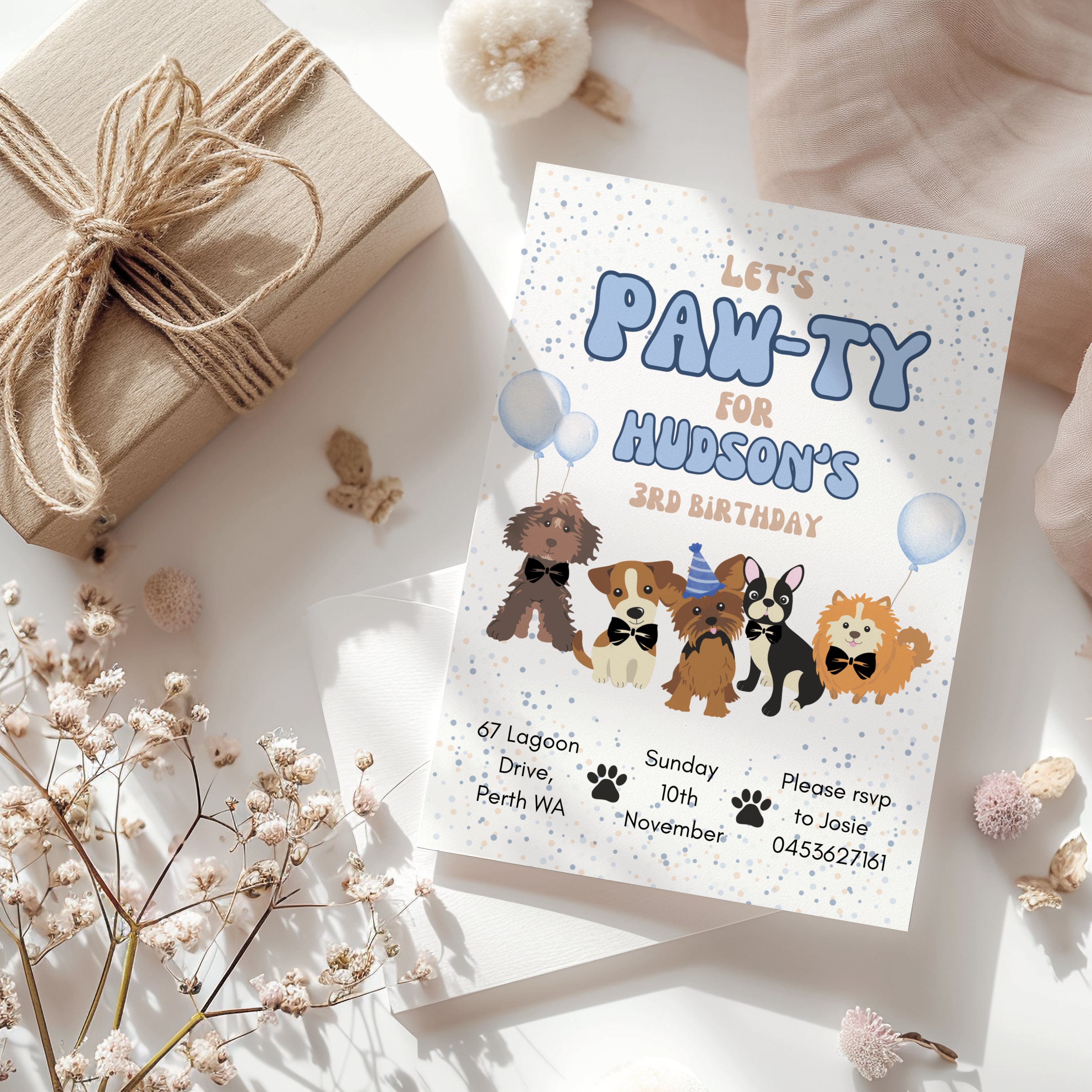 Editable Lets Pawty Birthday Invitation Boys Puppy Dog Invite Calling ...