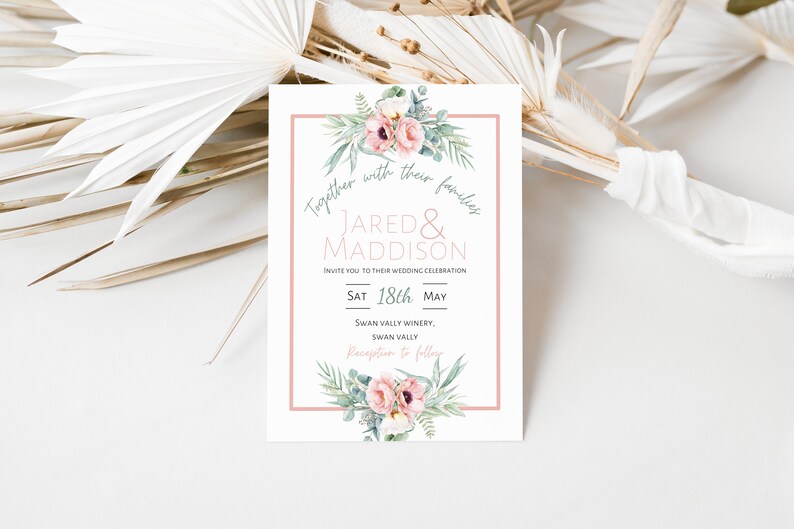 Editable Wedding Invitation Wedding Details Card Wedding Rsvp Card Floral Wedding Bundle Floral Wedding Invitation Digital Invitation image 2