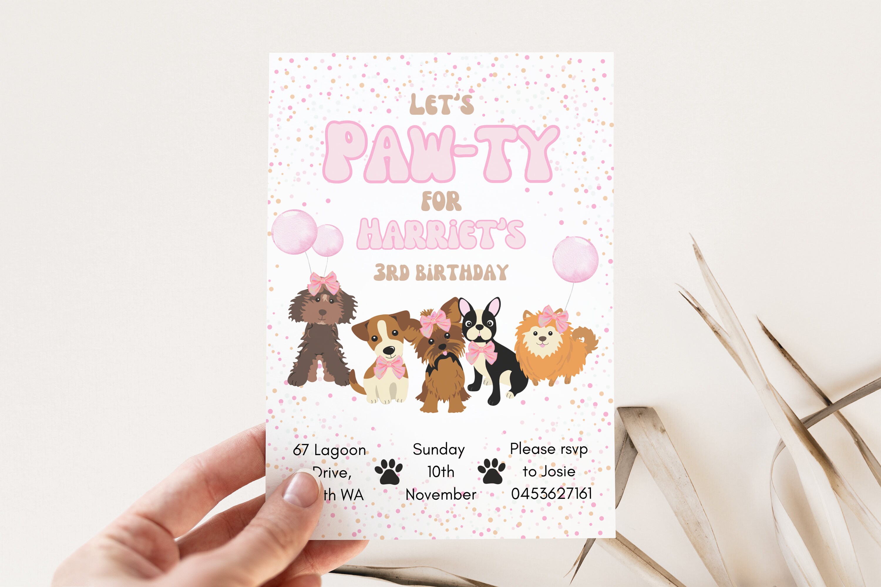 Editable Lets Pawty Birthday Invitation Girls Puppy Dog Invite Calling ...