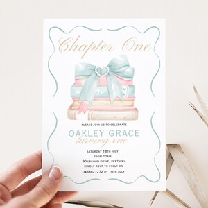 Chapter One First Birthday Invitation, Pink and Blue Book Lovers Invite ...