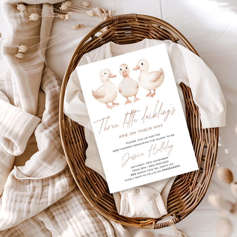 Triplets Baby Shower Invitation Suite, Ducks Books for Baby and Diaper ...