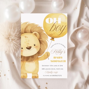 Invito baby shower leone, invito festa leone neonato, Oh boy baby sprinkles, festa safari, la nostra piccola festa leone stampabile, leone neonato