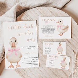 Enten-Babypartyeinladungsreihe, Entenbücher für Baby- und Windel-Verlosungskarte, Baby-Dankeschön-Karte, Baby-Entlein einladen