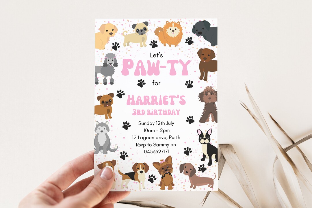 Editable Lets Pawty Birthday Invitation Girls Puppy Dog Invite - Etsy
