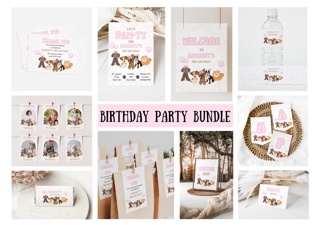 Editable Lets Pawty Invitation Party Bundle Puppy Dog Party Printable ...