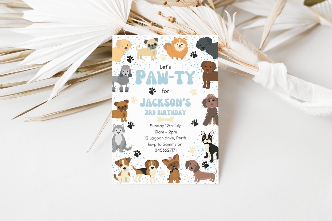 Editable Lets Pawty Birthday Invitation Boys Puppy Dog Invite Calling ...