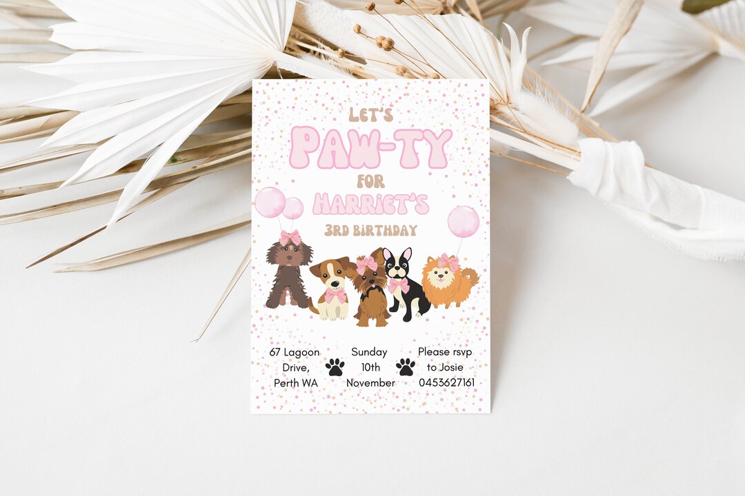Editable Lets Pawty Birthday Invitation Girls Puppy Dog Invite - Etsy