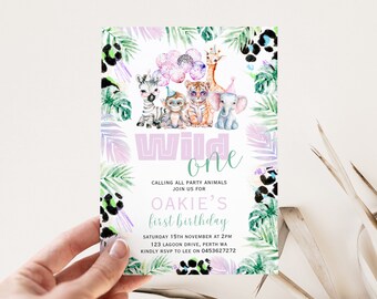 Wild één safari dieren verjaardagsuitnodiging, Safari feestdieren verjaardag uitnodigen, Jungle party decor, Safari verjaardag decor, Twee wild