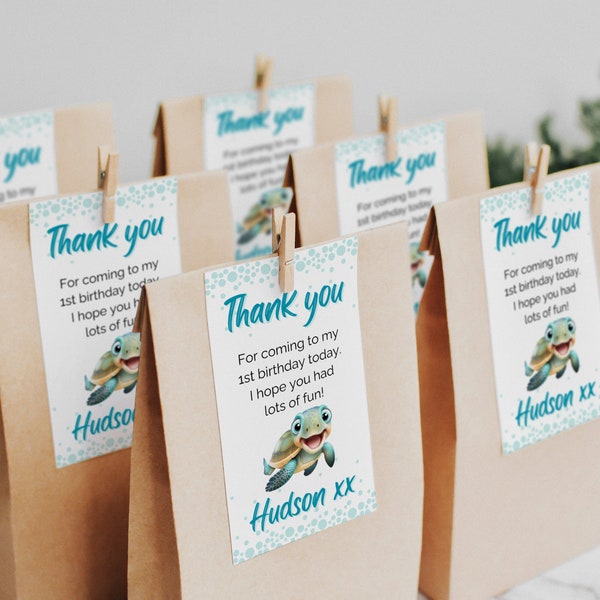 Editable thank you gift tag, turtley awesome first birthday party gift tag, cute little turtle party printable, first birthday thank you tag