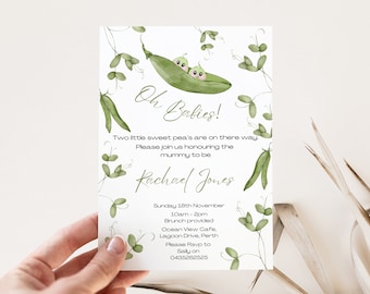 Editable Twin babies invite Oh babies invite sweet pea baby shower invite two peas in a pod baby shower invite gender neutral twin invite