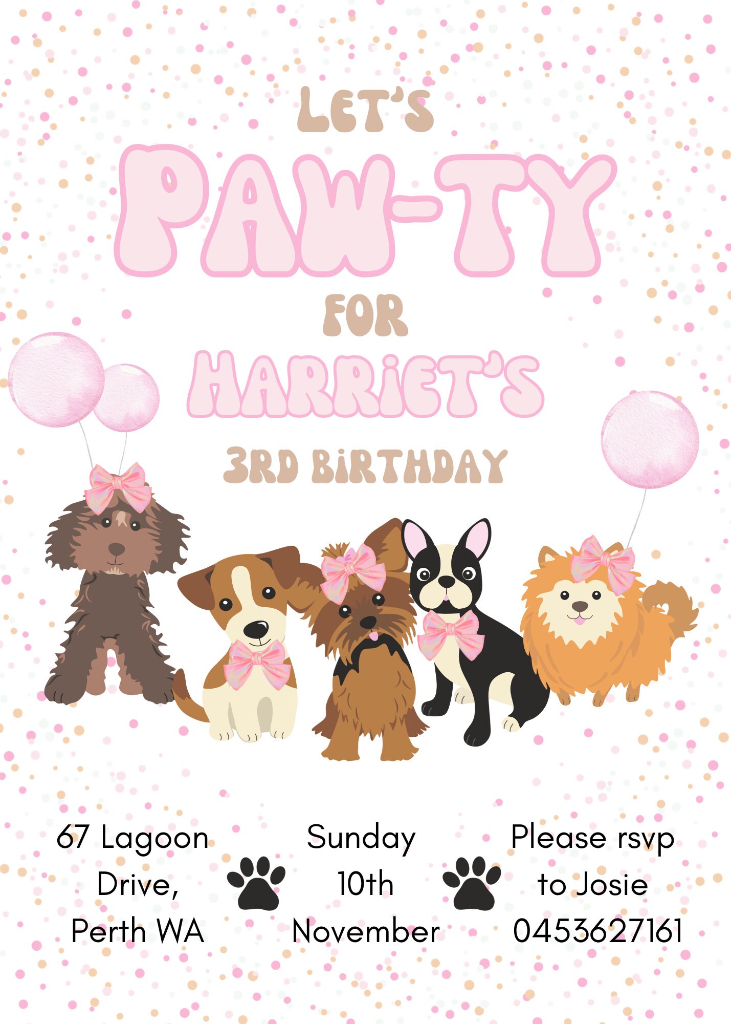 Editable Lets Pawty Birthday Invitation Girls Puppy Dog Invite Calling ...