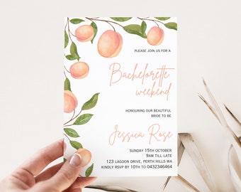 Editable Peaches Bachelorette weekend invitation hens party bridal shower invitation wedding party printable peaches and fruits invite