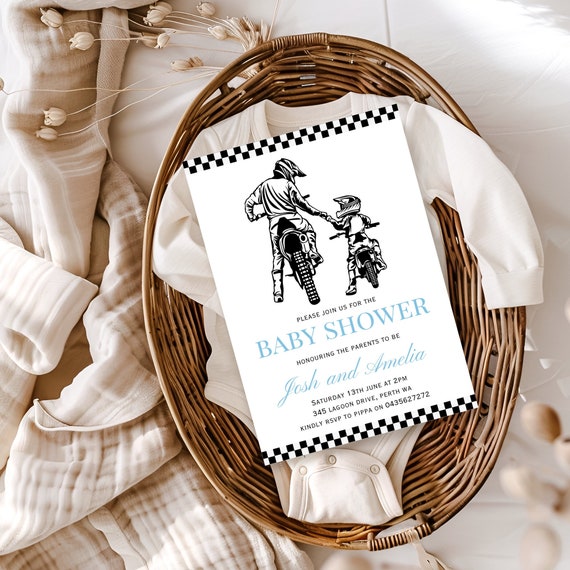 Motorbike baby shower invitation, Dirt bike baby shower party, Daddy and me racing invite, Father and son Motorcross invite, Baby boy invite