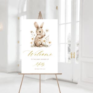 Cartello di benvenuto per baby shower con coniglietto e fiori di campo, cartello di benvenuto con coniglietto, cartello di benvenuto con fiori di campo, cartello per baby shower, bambina, 030